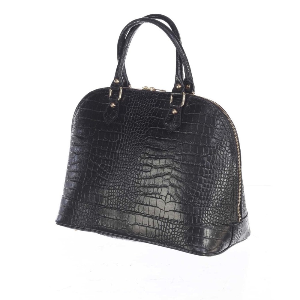 Moda in Pelle Firenze Bag Laura Pebbled Leather Black Crocodile Print